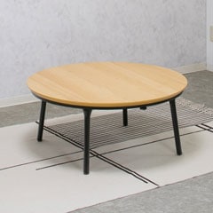 オーク天板に黒脚の丸型コタツテーブル｜90cm