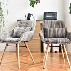 北欧ナチュラルモダンなダイニングチェア｜ファブリックのストライプ柄クッション付き