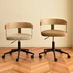 天然木の背もたれが美しいカフェヴィンテージワークチェア｜快適さとデザインを両立したキャスター付きチェア