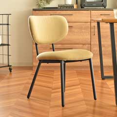 カフェヴィンテージなファブリックチェア｜くすみベージュとブラック脚の味わいデザイン｜肘なし