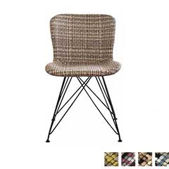 カフェヴィンテージを彩るスチール脚ダイニングチェア｜チェック調ファブリックが魅力のモダンデザイン