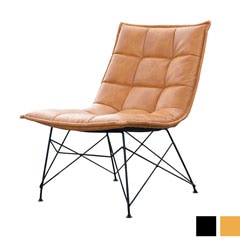 インダストリアルモダンなレザーラウンジチェア｜スチール脚×低座デザインでくつろぎ空間を演出