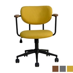 北欧カフェ風ファブリックワークチェア｜木肘×やわらかフォルムのくつろぎデザイン