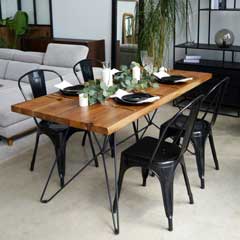 ウォールナット無垢×スチール脚のインダストリアルダイニングテーブル｜幾何学デザインが映える上質な空間へ｜幅160cm