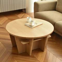 オークのラウンドセンターテーブル｜雑誌収納付きナチュラルデザイン｜幅80cm