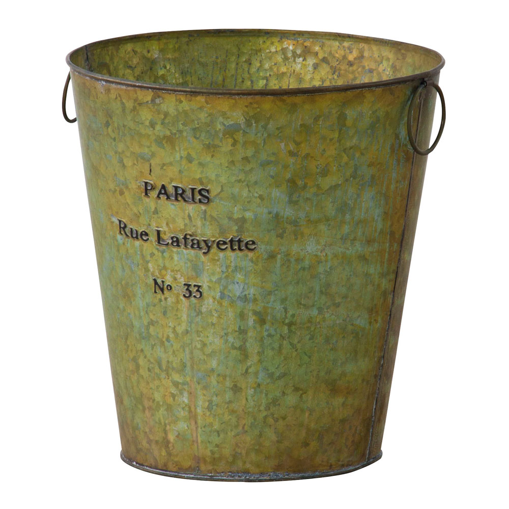 ヴィンテージ風スチールバケツ型プランターカバー|インダストリアルインテリアに最適