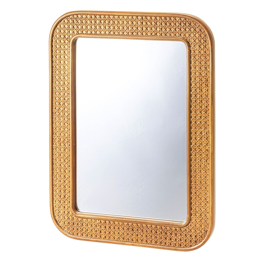 カゴメ編みラタンミラー｜天然木と自然素材の上品なスクエアミラー