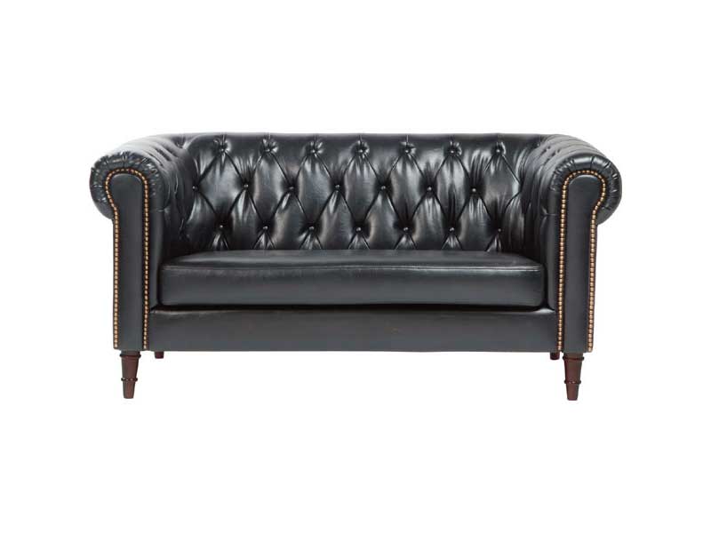 ヴィンテージアンティークレザーソファ黒ブラック×ゴールド鋲打ち チェスターフィールド ウィングバックソファ 鋲打ち 本革 3人