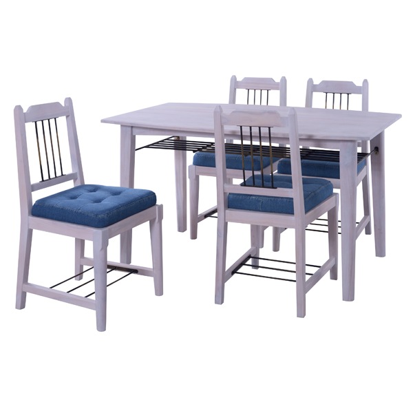 デニムクッションのダイニングチェア 天然木のレトロな家具