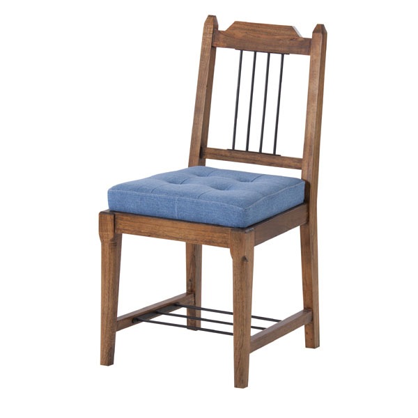 デニムクッションのダイニングチェア 天然木のレトロな家具