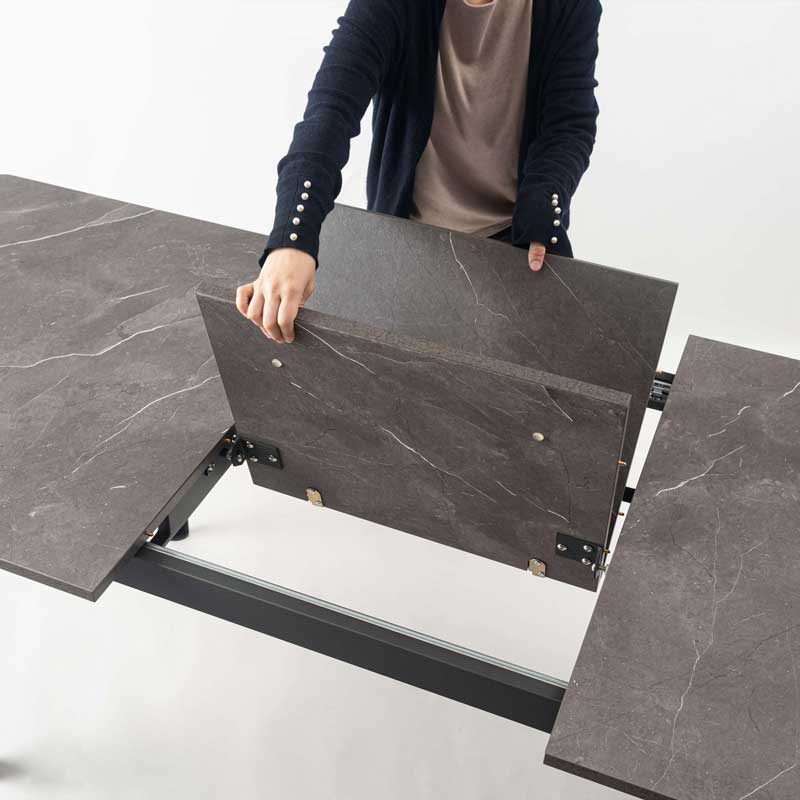 ダイニングテーブル 伸長式 黒脚 大理石調 エクステンション 160/210cm ｜来客時にもおしゃれに対応
