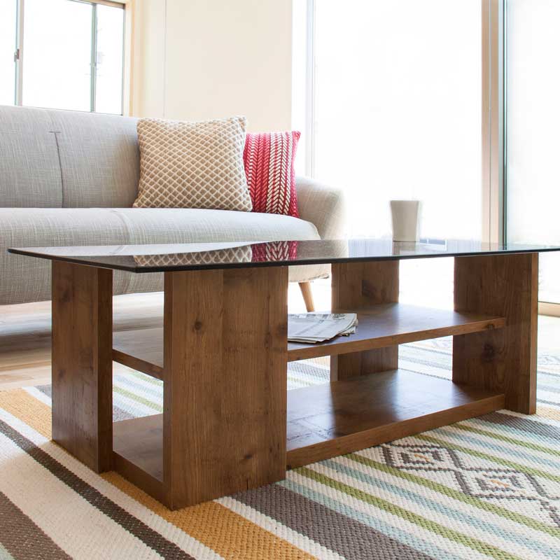 ミニマルなガラス天板センターテーブル|幅100cm|ナチュラルにもモダンにも馴染む万能デザイン