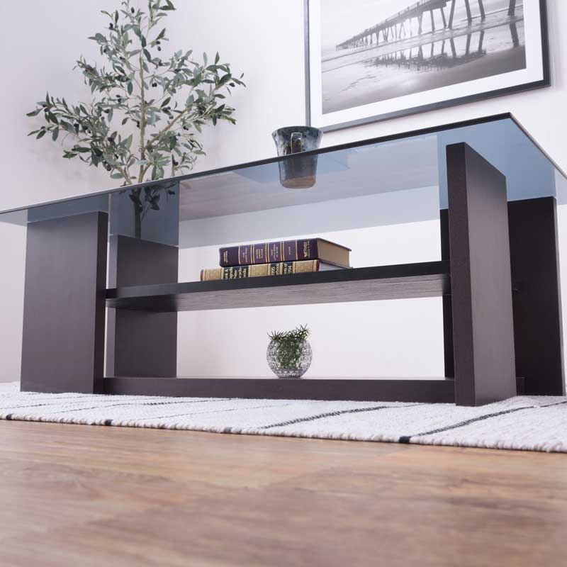 ミニマルなガラス天板センターテーブル|幅100cm|ナチュラルにもモダンにも馴染む万能デザイン