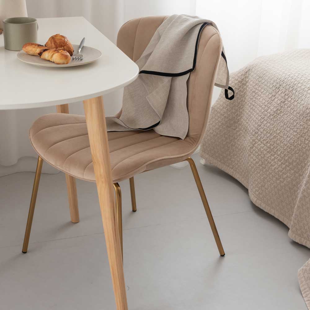 アテム ①★アルミ製アンティークチェア★ ゴールド × ベロアクラシカル ベロア調チェア｜アンティークゴールド脚の北欧風ダイニングチェア