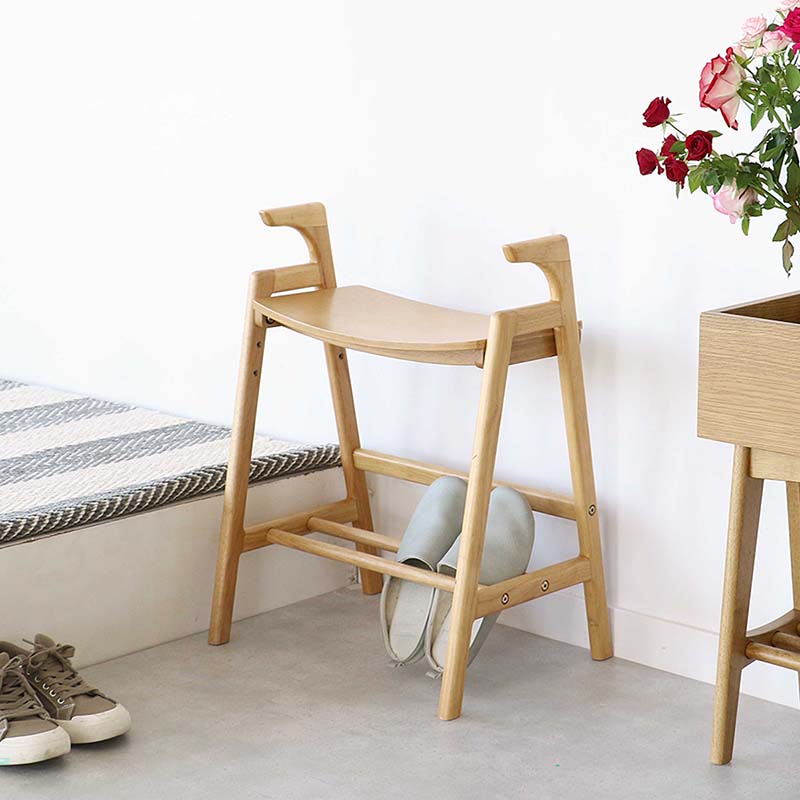 木製アーム付き玄関ベンチ|ナチュラル&ダークブラウン