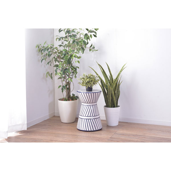 丸型スツール 陶器 白 高さ45cm 完成品｜おしゃれな花台や玄関に