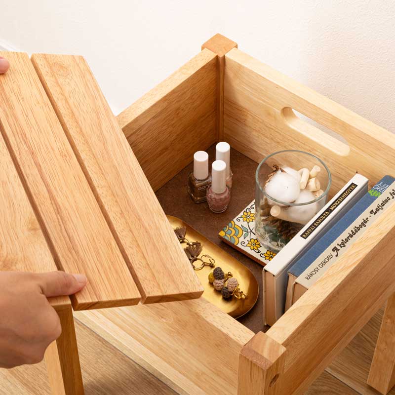 北欧ナチュラルな天然木スツール兼収納ボックス｜シリーズで統一感の