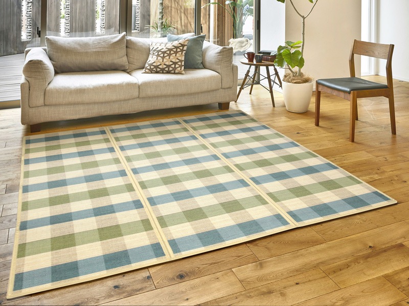 チェック柄の竹ラグ | 折りたたみ可能