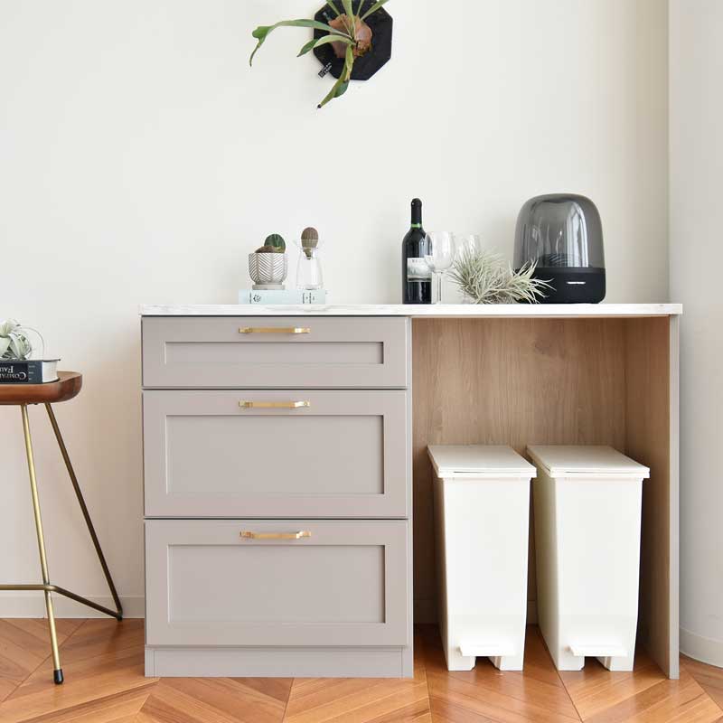 キッチン用ゴミ箱収納｜幅120cmのダストカウンター｜美しく隠す上品なキッチン収納