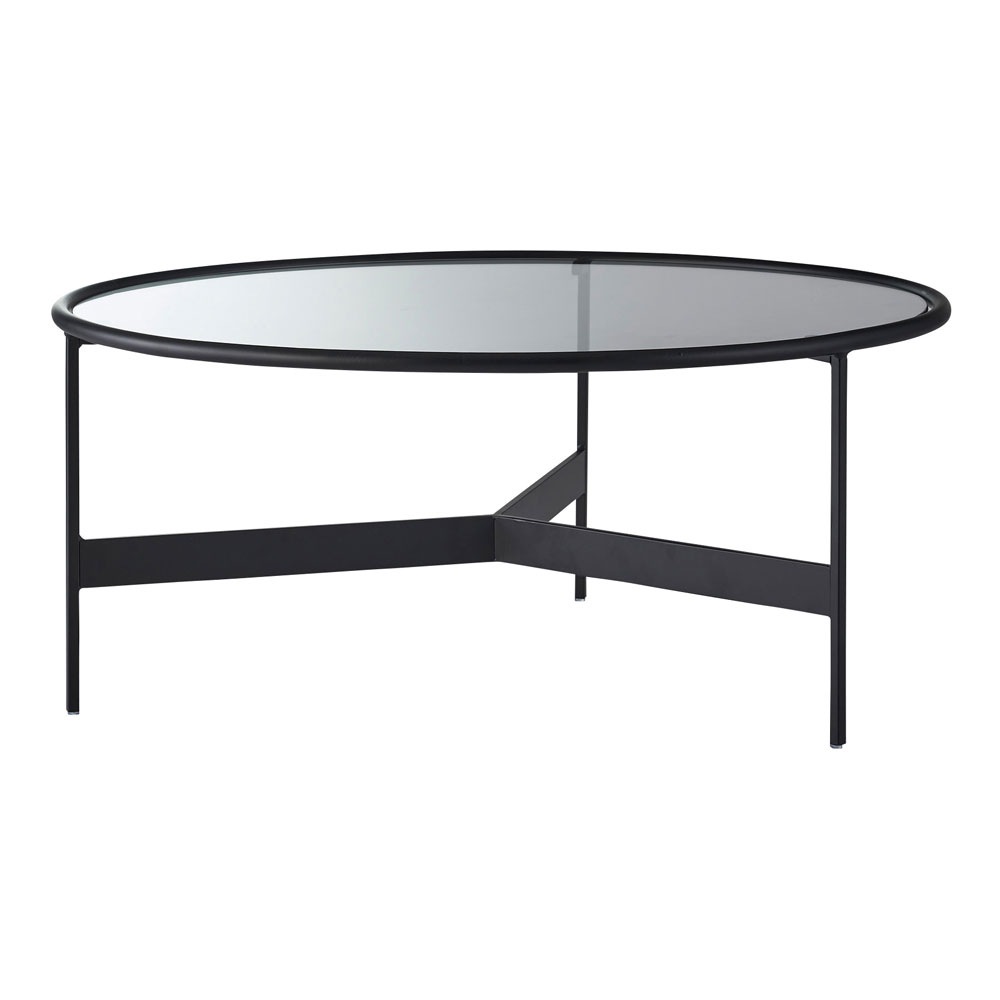ラウンドガラスローテーブル｜モダンスタイルのブラックフレーム｜LL