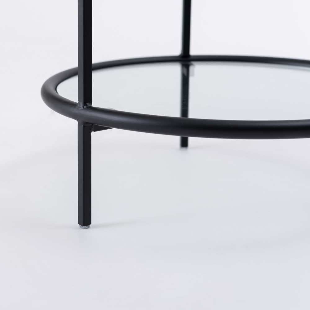 ガラス×ブラックアイアンの2段サイドテーブル｜シンプルモダンなネスト