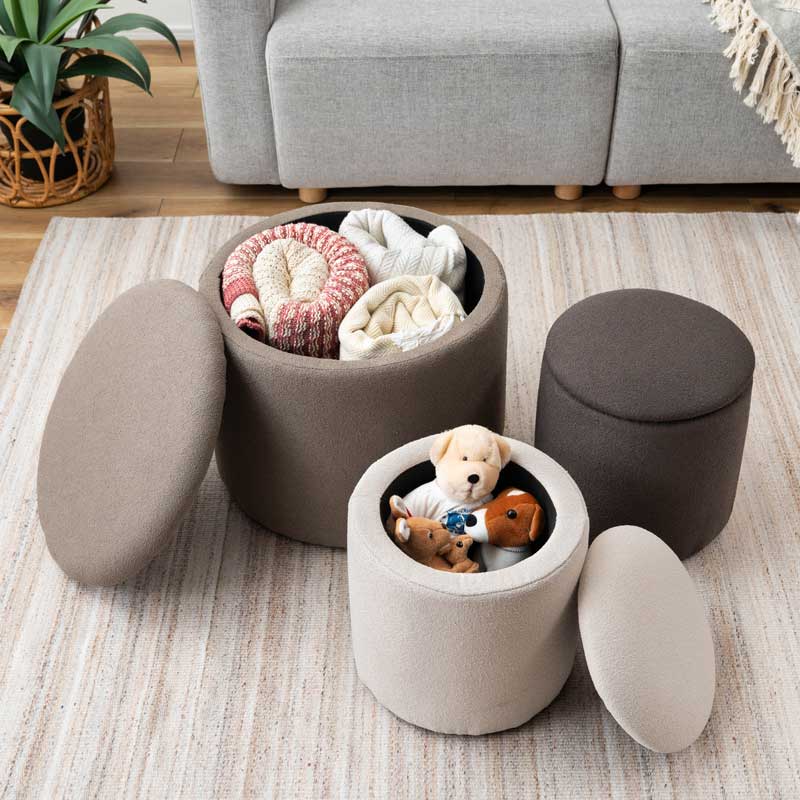 収納も叶える丸型スツール｜可愛く実用的なラウンドデザイン｜幅