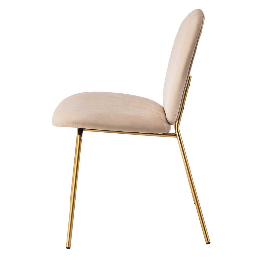 ベロア調ダイニングチェア｜可愛い丸みフォルム｜アンティークゴールド