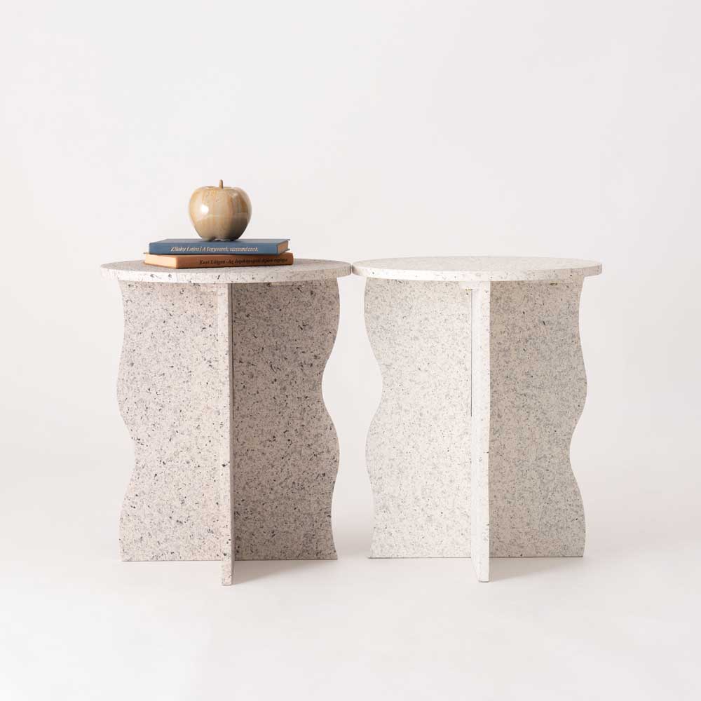 石目調テラゾー柄サイドテーブル｜波型デザインで空間映えするおしゃれ