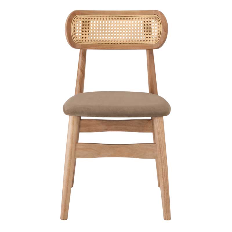 ラタン背もたれの北欧風ダイニングチェア｜スエード調座面で柔らかな空間に