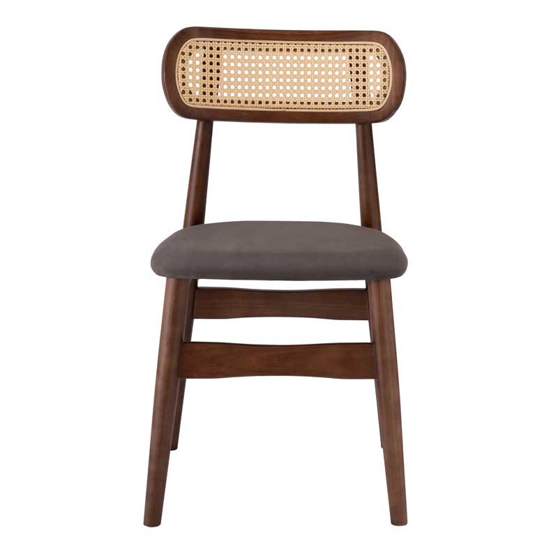 ラタン背もたれの北欧風ダイニングチェア｜スエード調座面で柔らかな空間に