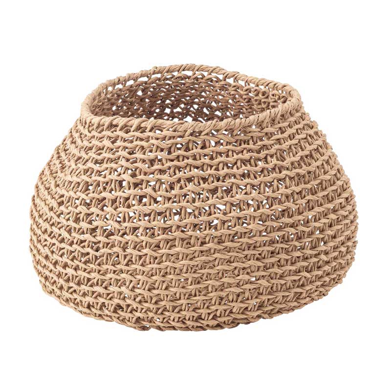 ナチュラル手編みラウンドバスケット｜ボヘミアンスタイル