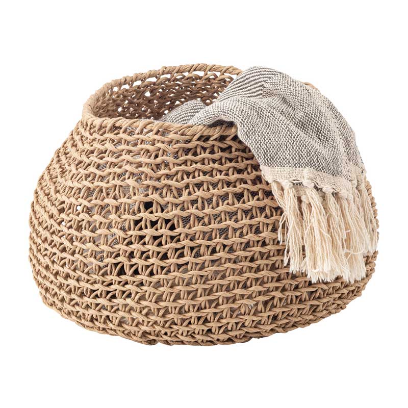 ナチュラル手編みラウンドバスケット｜ボヘミアンスタイル