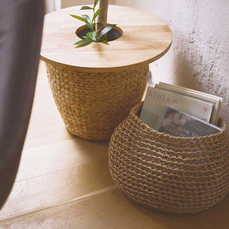 ナチュラル手編みラウンドバスケット｜ボヘミアンスタイル