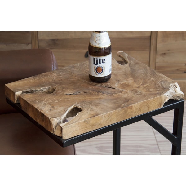 味わいあるチーク無垢材のサイドテーブル | 座面の高さ47cm