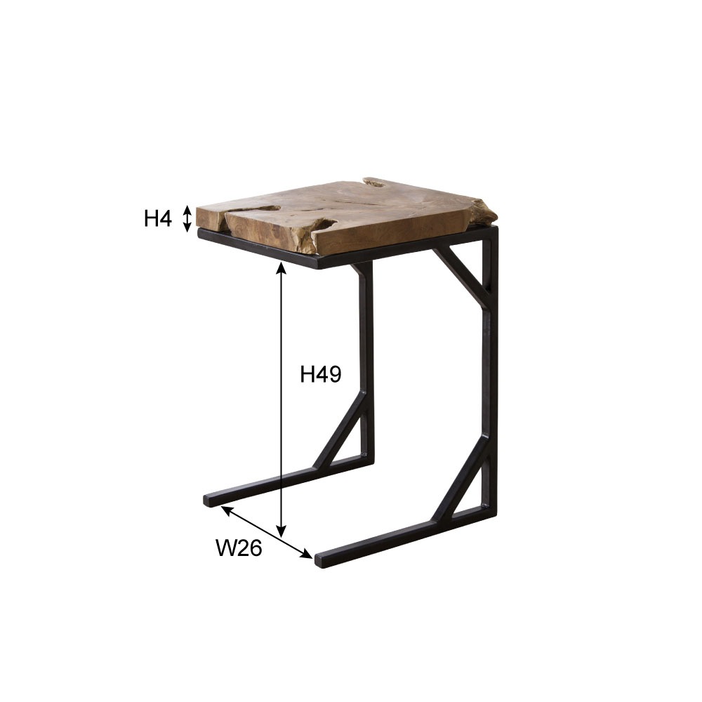 味わいあるチーク無垢材のサイドテーブル | 座面の高さ47cm