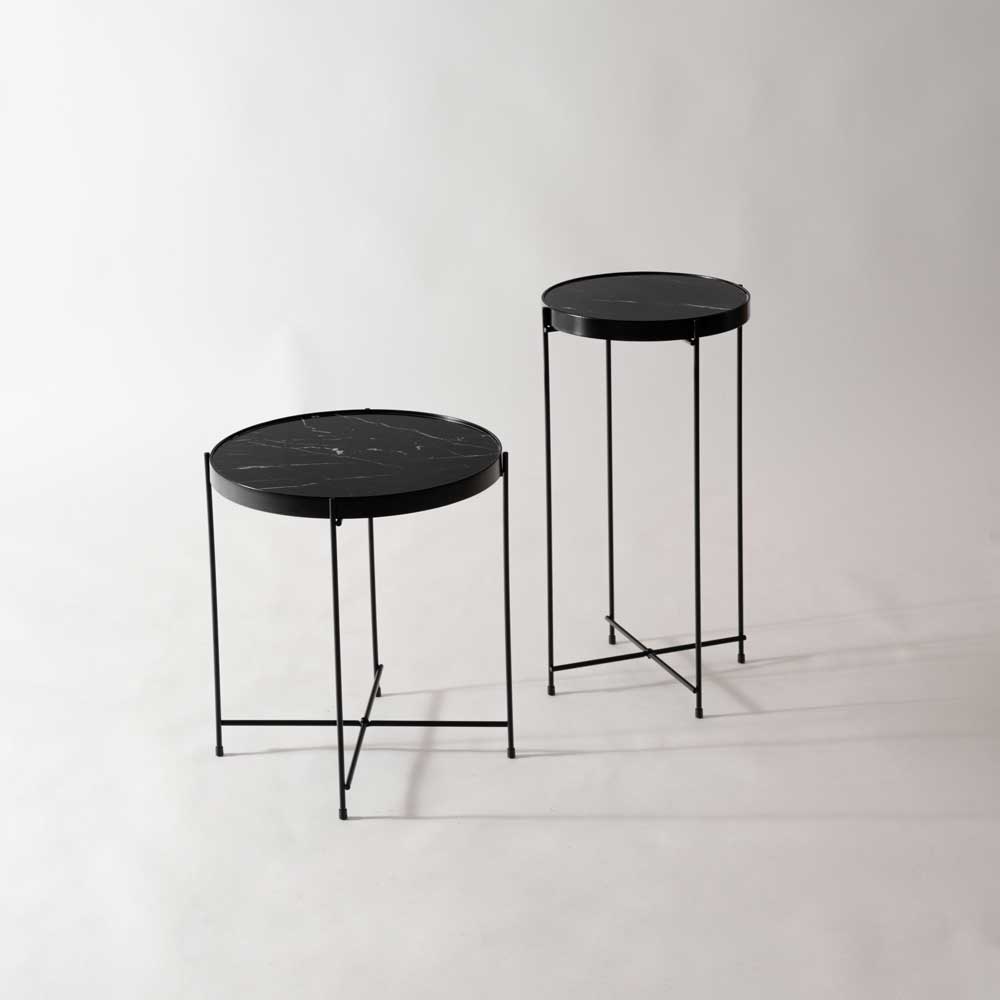 石目調×ブラックスチールのサイドテーブル｜シックでモダンな