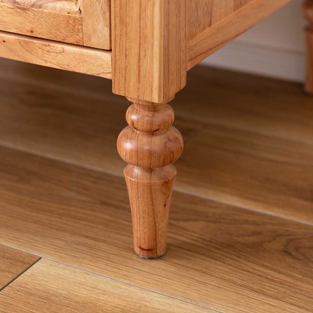 ラタン×天然木アンティーク調デスク｜ボビン脚デザイン