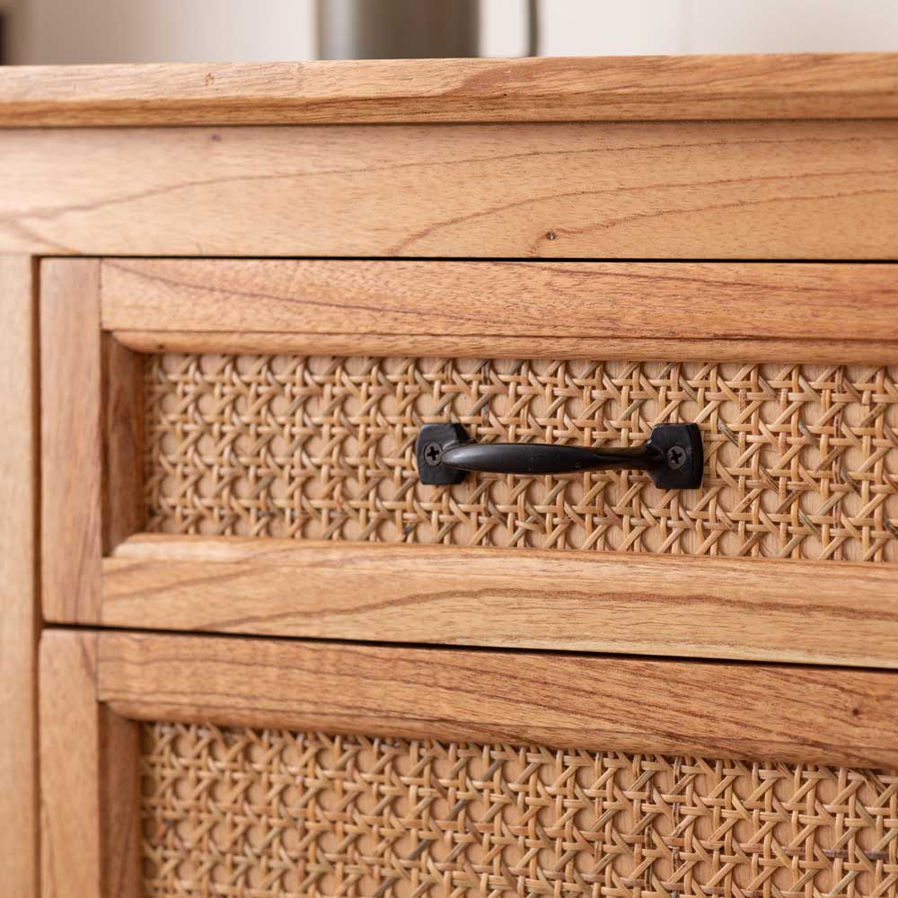 ラタン×天然木アンティーク調デスク｜ボビン脚デザイン