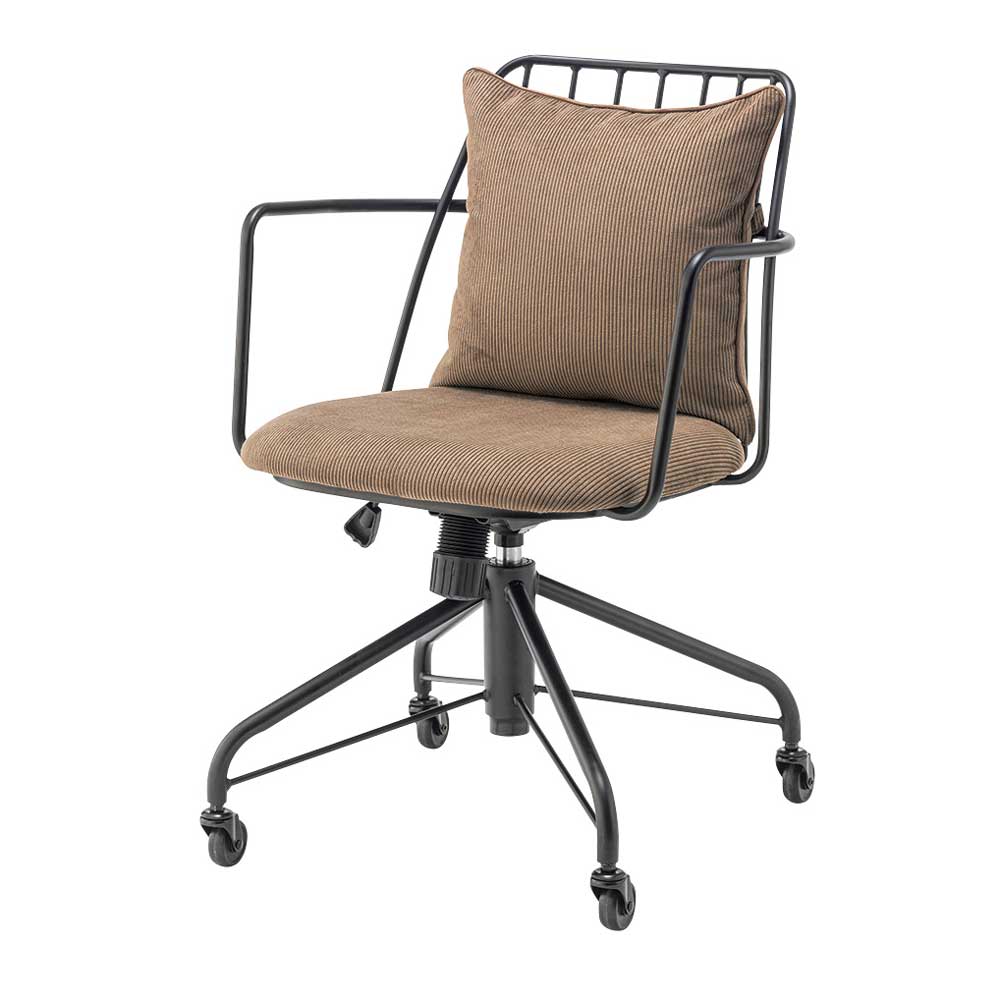 コーデュロイ×スチールのヴィンテージ感漂うデスクチェア|昇降・ロッキング機能付