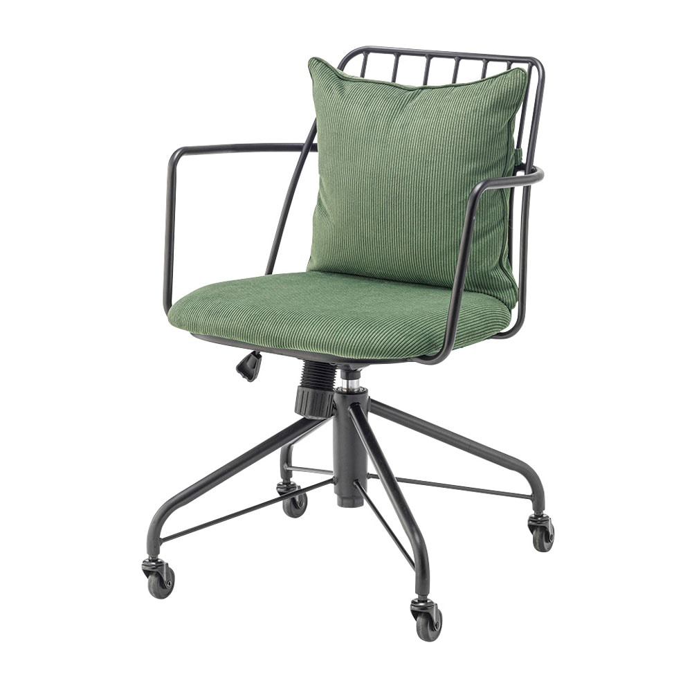 コーデュロイ×スチールのヴィンテージ感漂うデスクチェア|昇降・ロッキング機能付