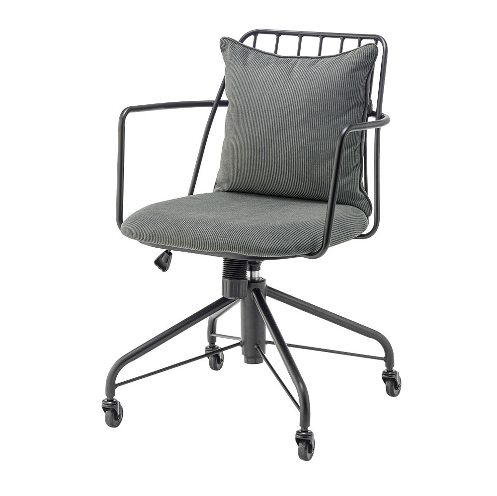 コーデュロイ×スチールのヴィンテージ感漂うデスクチェア|昇降・ロッキング機能付