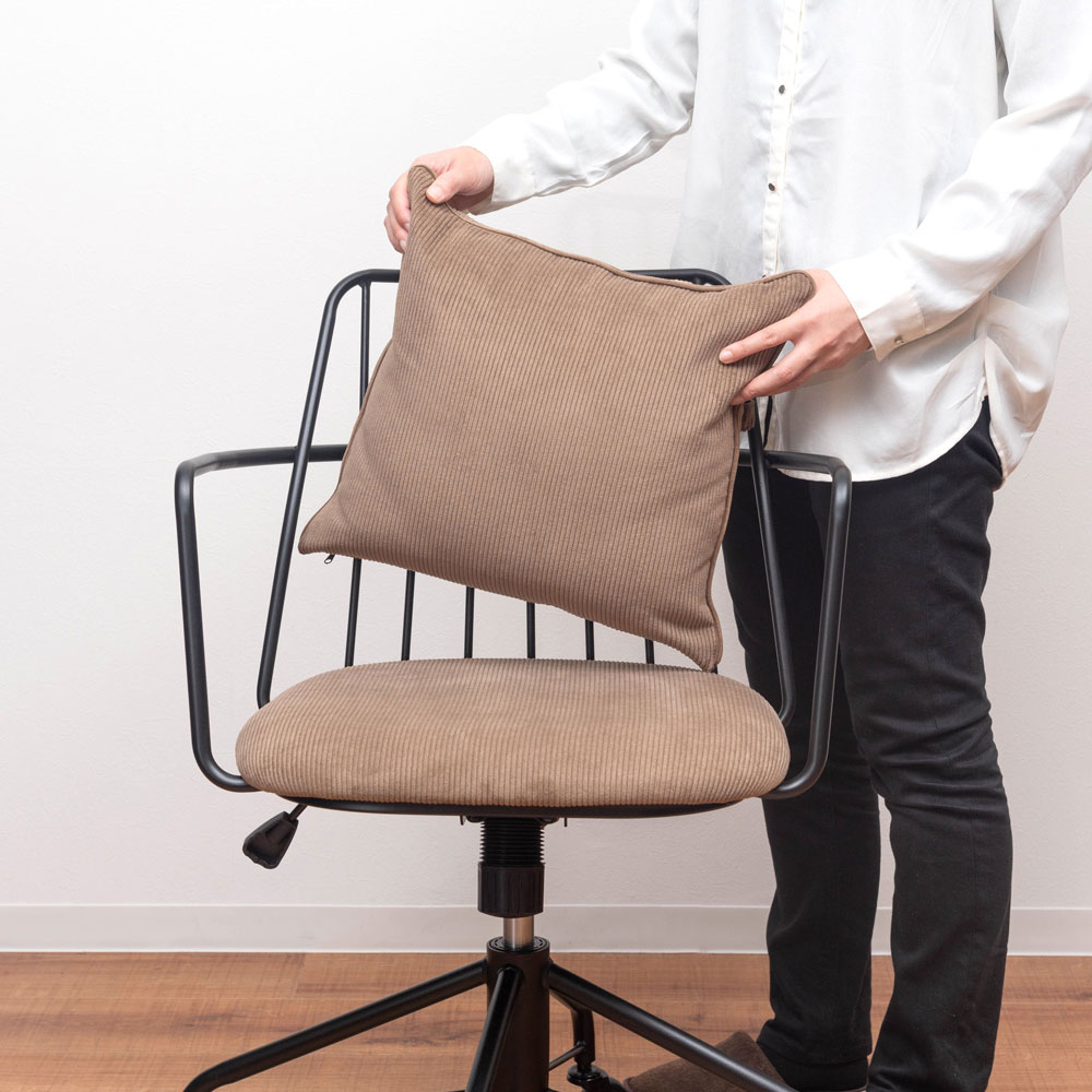 コーデュロイ×スチールのヴィンテージ感漂うデスクチェア|昇降・ロッキング機能付