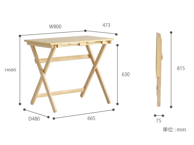 ナチュラルな折り畳み式のデスクとチェアセット