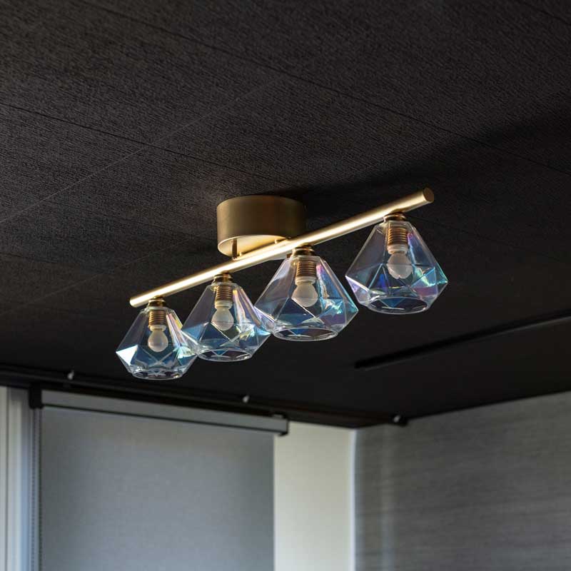 上質な輝きを放つガラス×ゴールドの4灯シーリングライト｜リビングダイニング照明