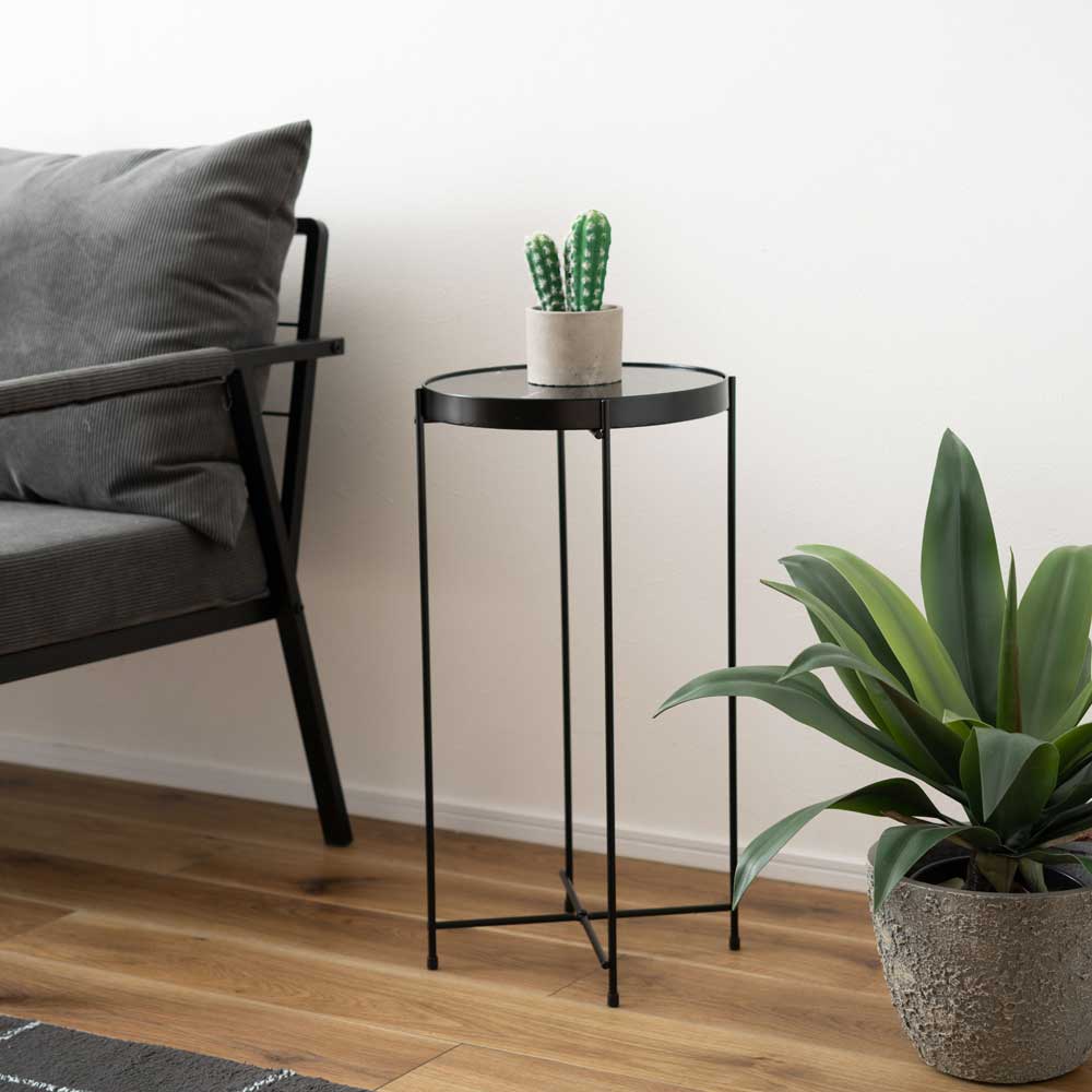 石目調×ブラックスチールのサイドテーブル｜シンプル＆スタイリッシュ