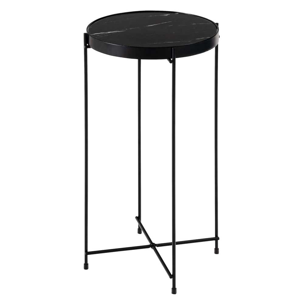 石目調×ブラックスチールのサイドテーブル｜シンプル＆スタイリッシュ