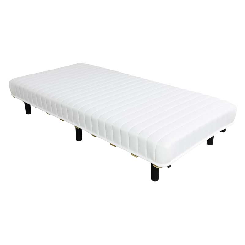 清潔感ある白脚付きマットレスベッド｜シングル