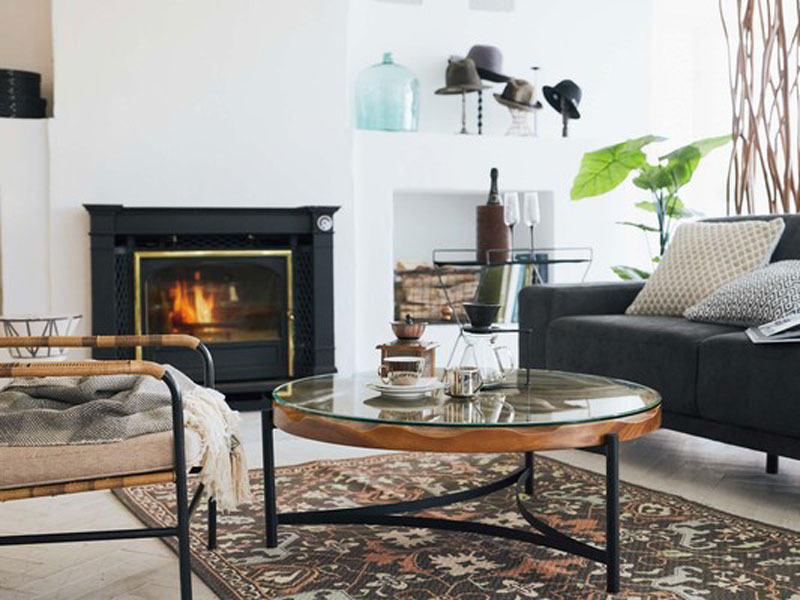 チークとガラス天板のリビングテーブル｜φ90cm