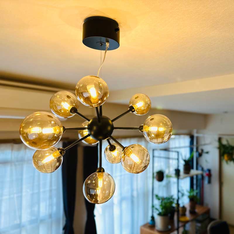 バブルシャンデリア LED付属 ガラス 10灯 完成品｜おしゃれなシャボン