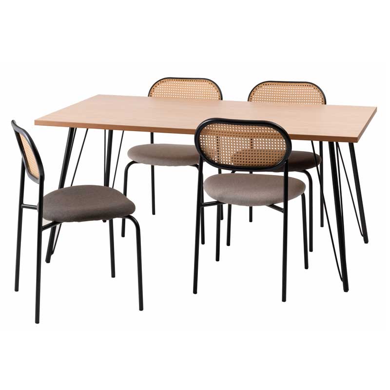 ラタン調×ファブリックの異素材チェア｜北欧風スタイリッシュダイニングチェア